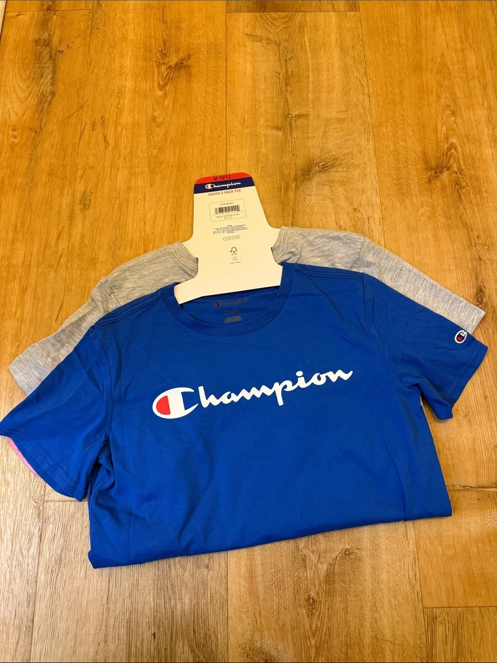 Champion Gray & Blue Block Logo T‑Shirt